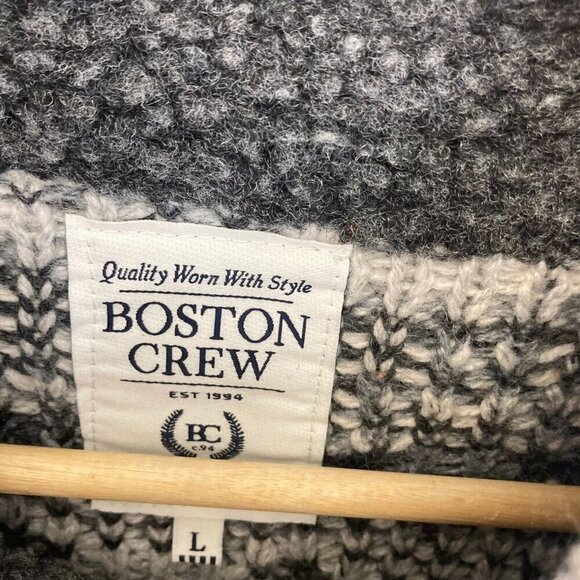 Boston Crew Fair Isle Heavy Knit Sweater Mens Large 42-44 Gray Skicore Preppy - Picture 3 of 16
